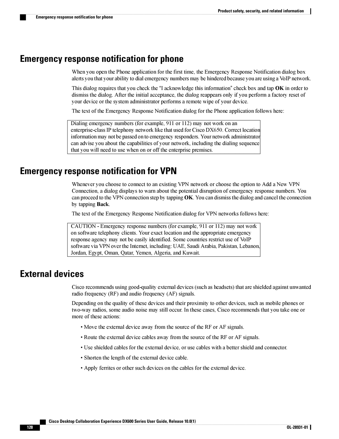 Cisco Systems A03D600GA2, CPDX650K9 Emergency response notification for phone, Emergency response notification for VPN 