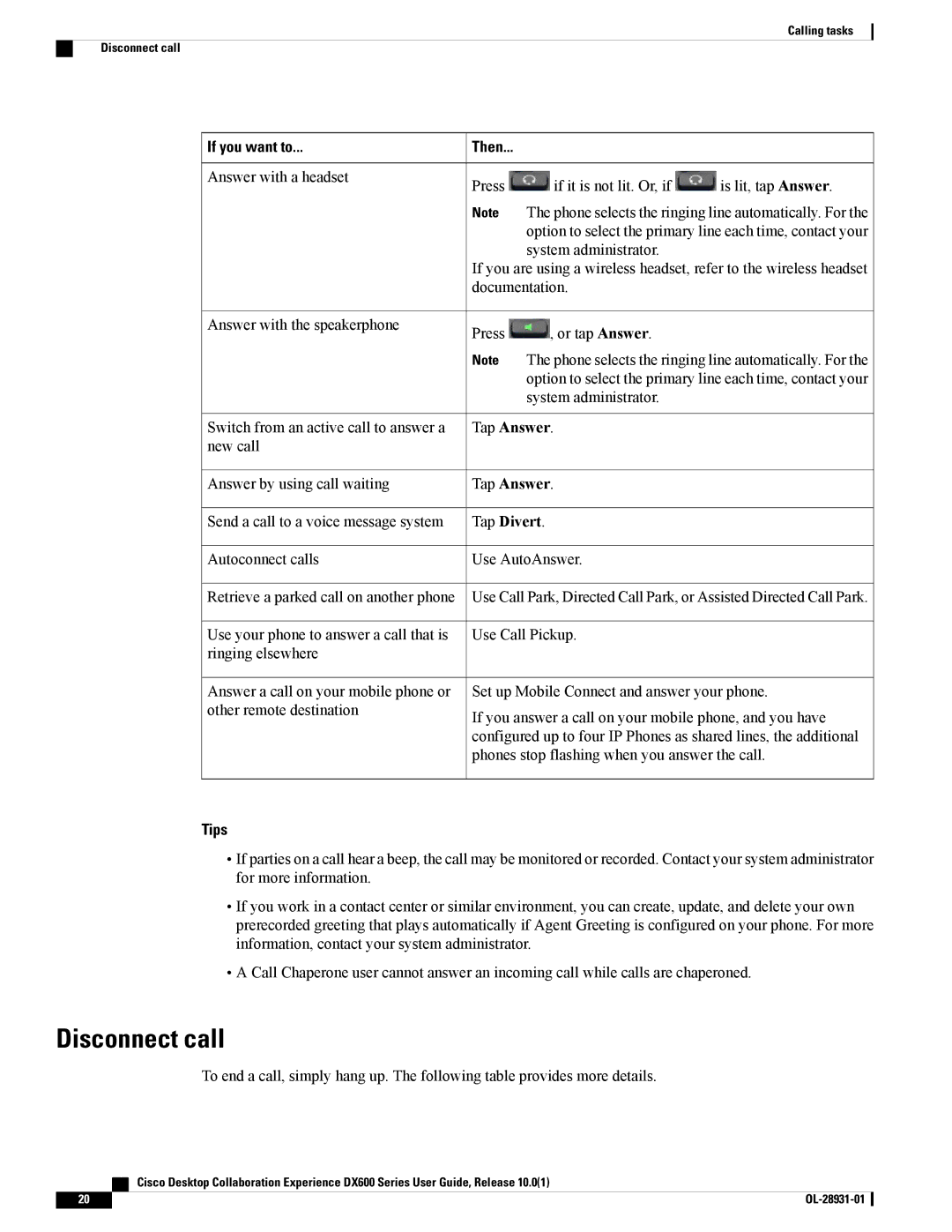 Cisco Systems A03D600GA2, CPDX650K9 manual Disconnect call, If you want to, Tap Answer, Tap Divert 