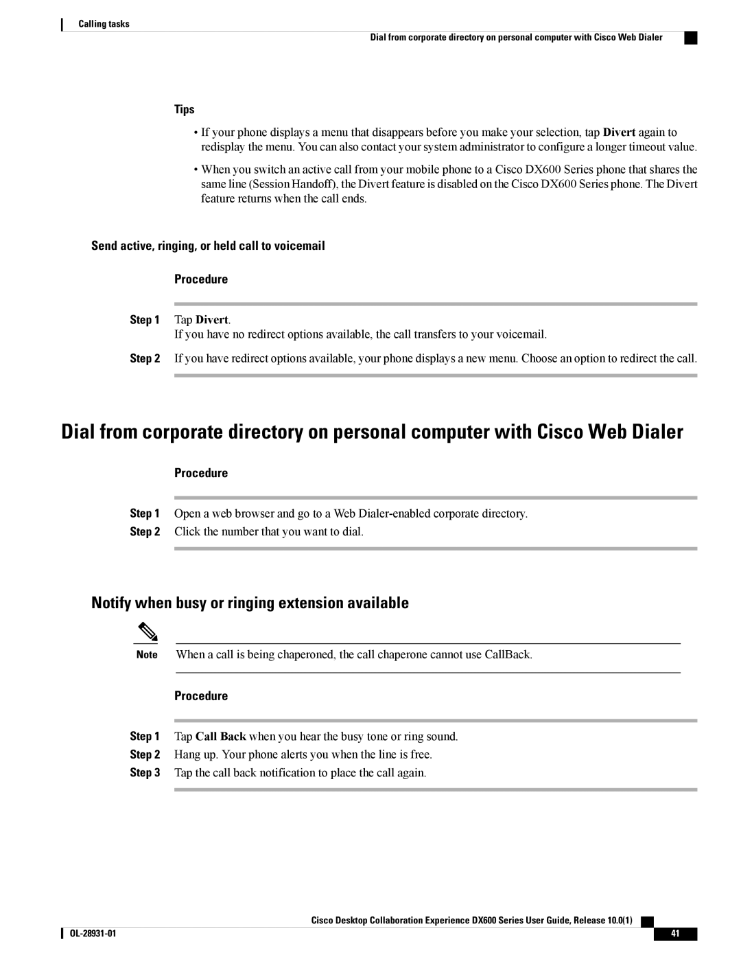 Cisco Systems CPDX650K9, A03D600GA2 manual Notify when busy or ringing extension available, Tap Divert 