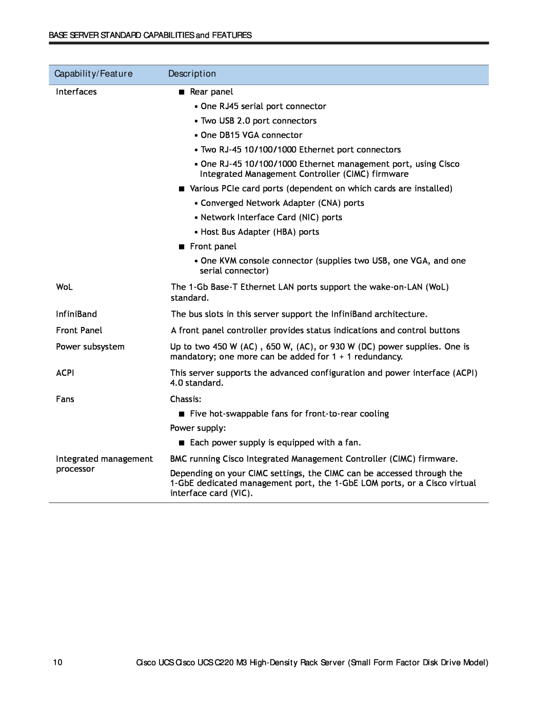 Cisco Systems A03D600GA2 manual Capability/Feature, Description 