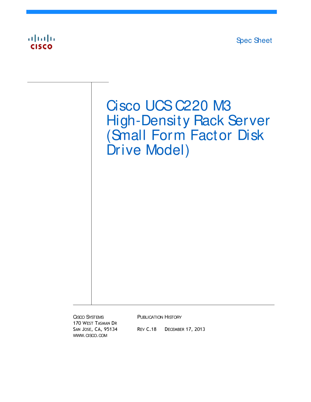 Cisco Systems A03D600GA2 manual Spec Sheet, SAN JOSE, CA REV C.18 December 17 