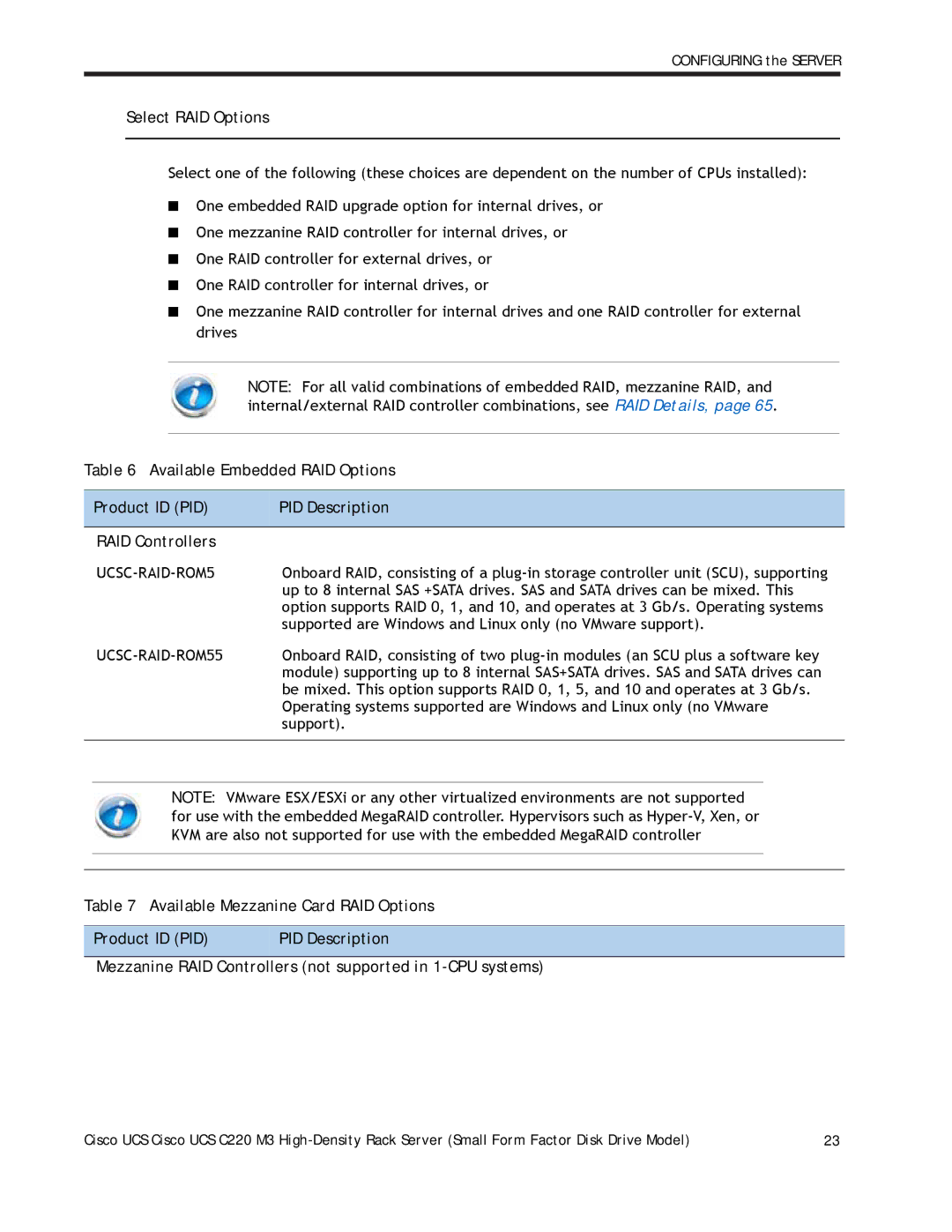 Cisco Systems A03D600GA2 manual Select RAID Options, Available Embedded RAID Options, UCSC-RAID-ROM55 