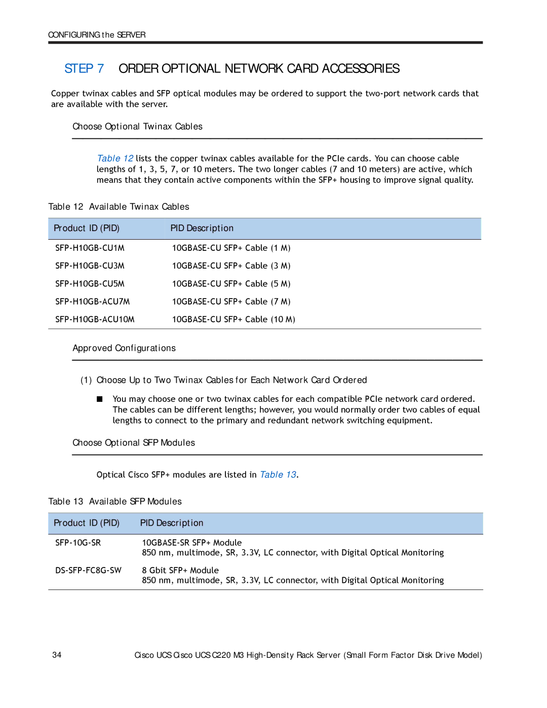 Cisco Systems A03D600GA2 manual Order Optional Network Card Accessories, Choose Optional Twinax Cables 