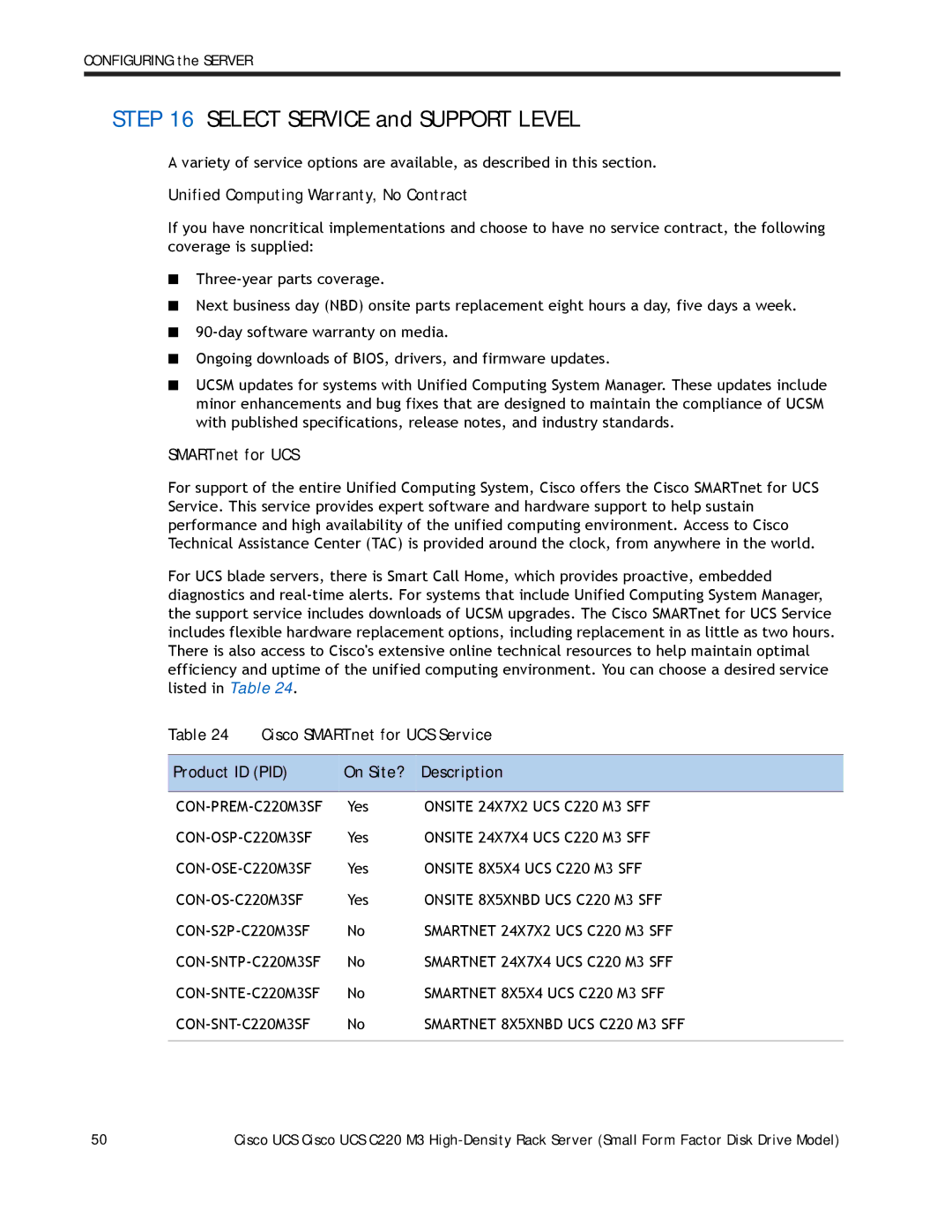 Cisco Systems A03D600GA2 manual Unified Computing Warranty, No Contract, Cisco SMARTnet for UCS Service 