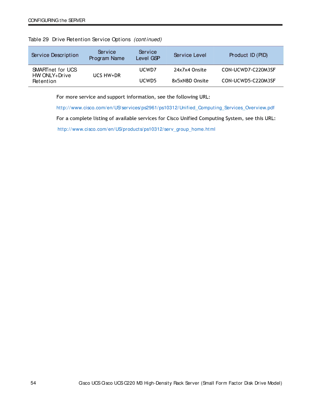 Cisco Systems A03D600GA2 manual CON-UCWD7-C220M3SF, CON-UCWD5-C220M3SF 