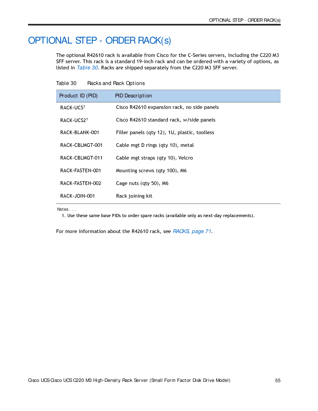 Cisco Systems A03D600GA2 manual Racks and Rack Options 