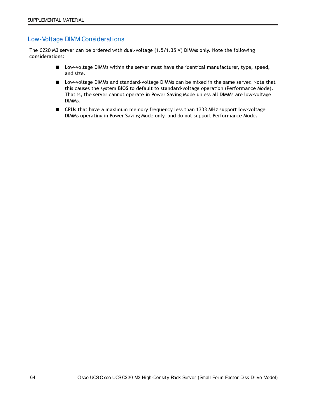 Cisco Systems A03D600GA2 manual Low-Voltage Dimm Considerations 