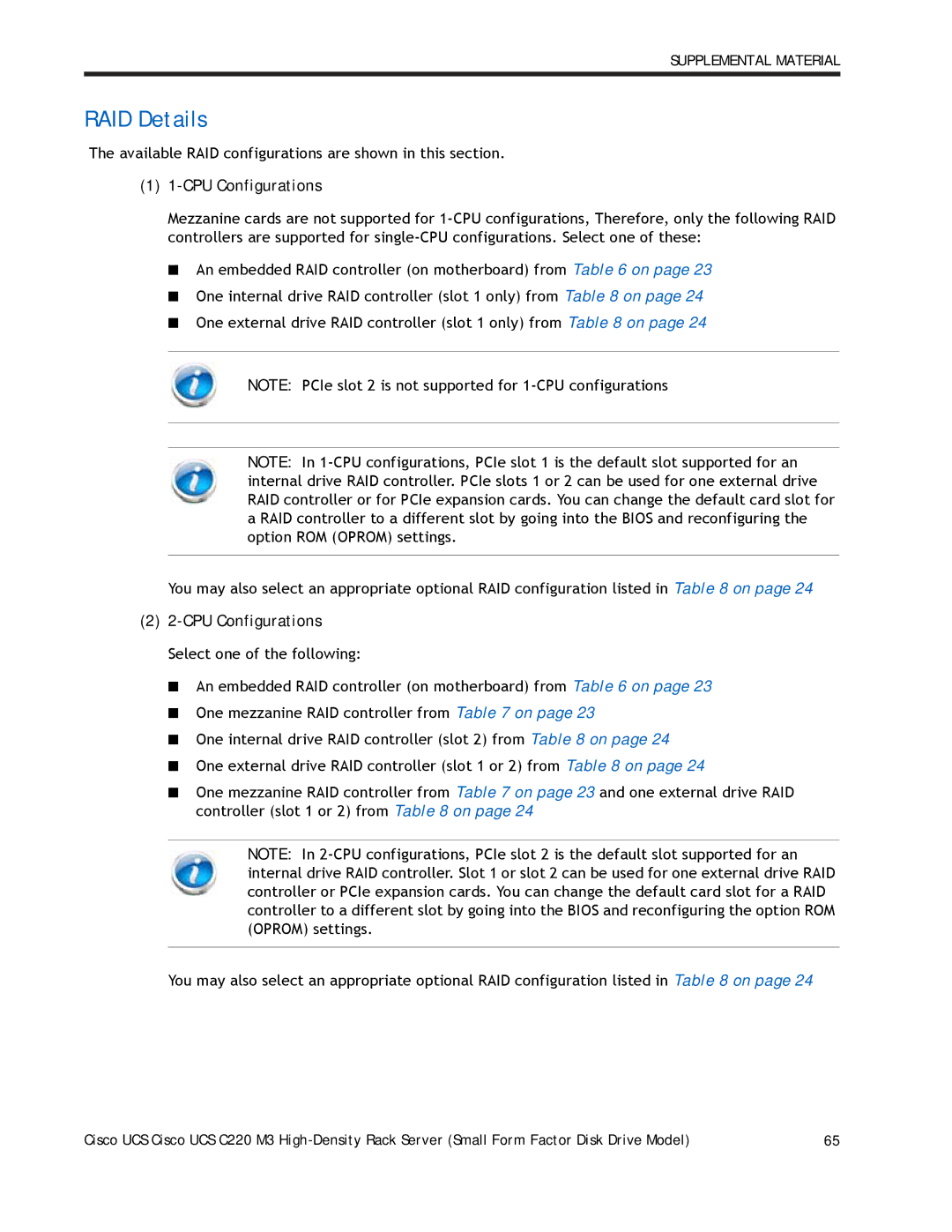 Cisco Systems A03D600GA2 manual RAID Details, Available RAID configurations are shown in this section 