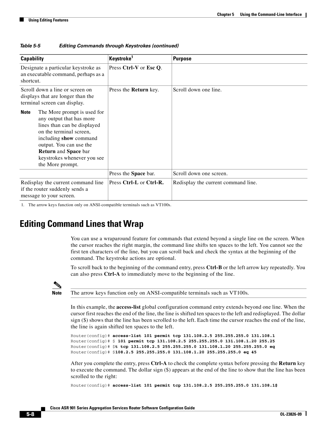 Cisco Systems A9014CFD manual Editing Command Lines that Wrap, Press Ctrl-V or Esc Q, Return and Space bar 