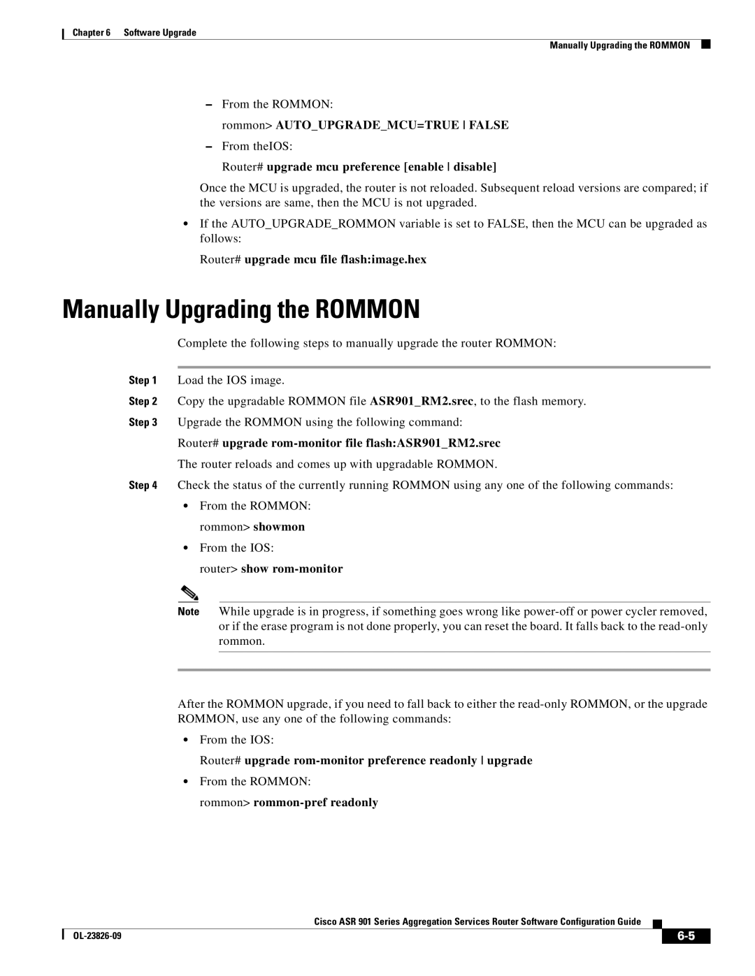 Cisco Systems A9014CFD manual Manually Upgrading the Rommon 