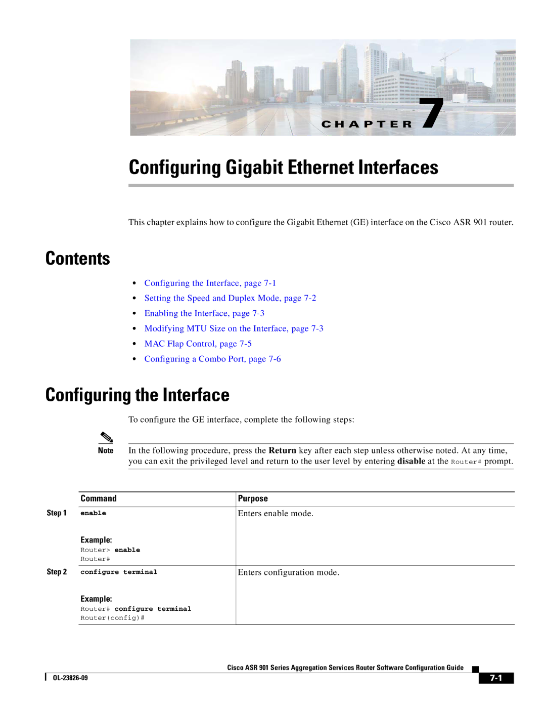 Cisco Systems A9014CFD manual Configuring Gigabit Ethernet Interfaces, Configuring the Interface, Enters enable mode 