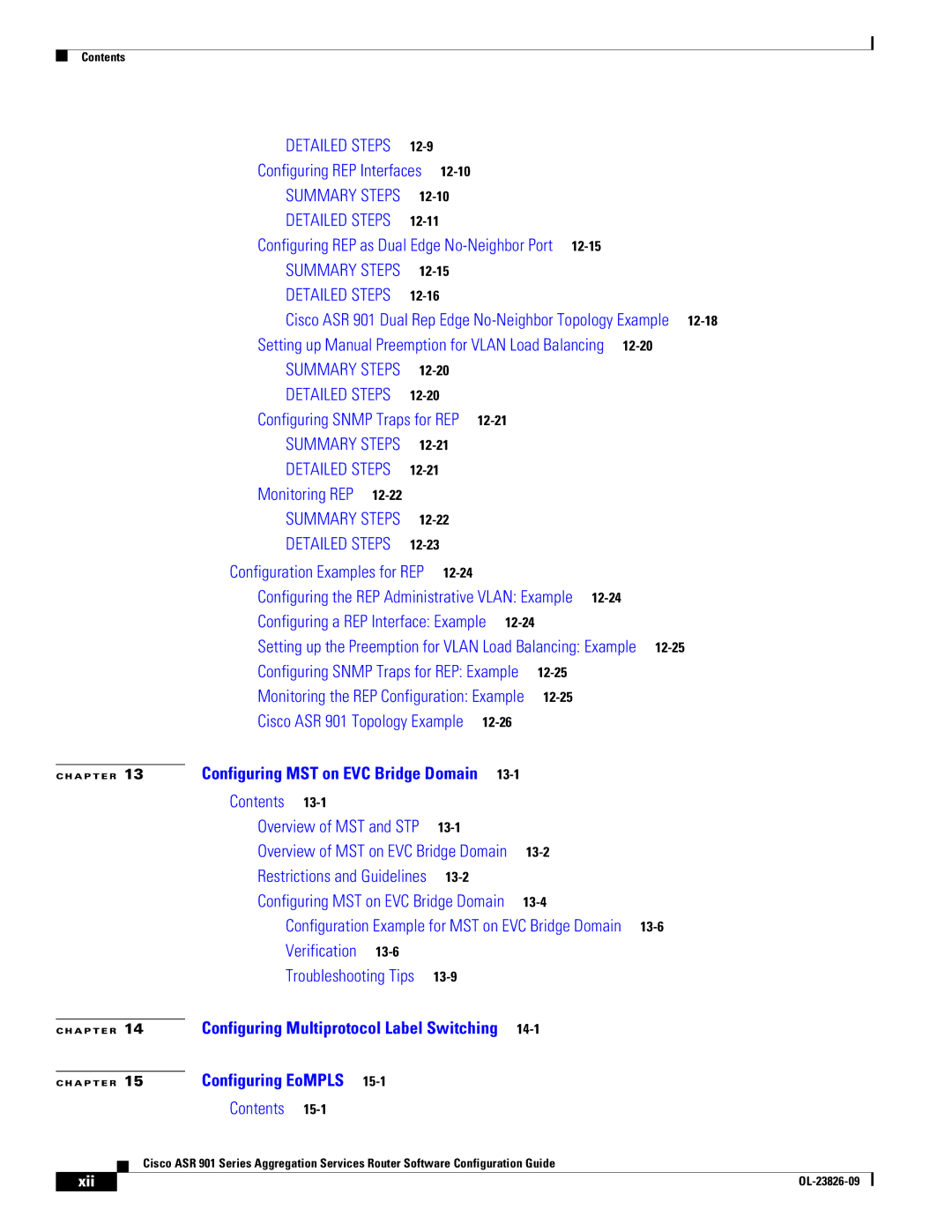 Cisco Systems A9014CFD manual Setting up Manual Preemption for Vlan Load Balancing, Xii 