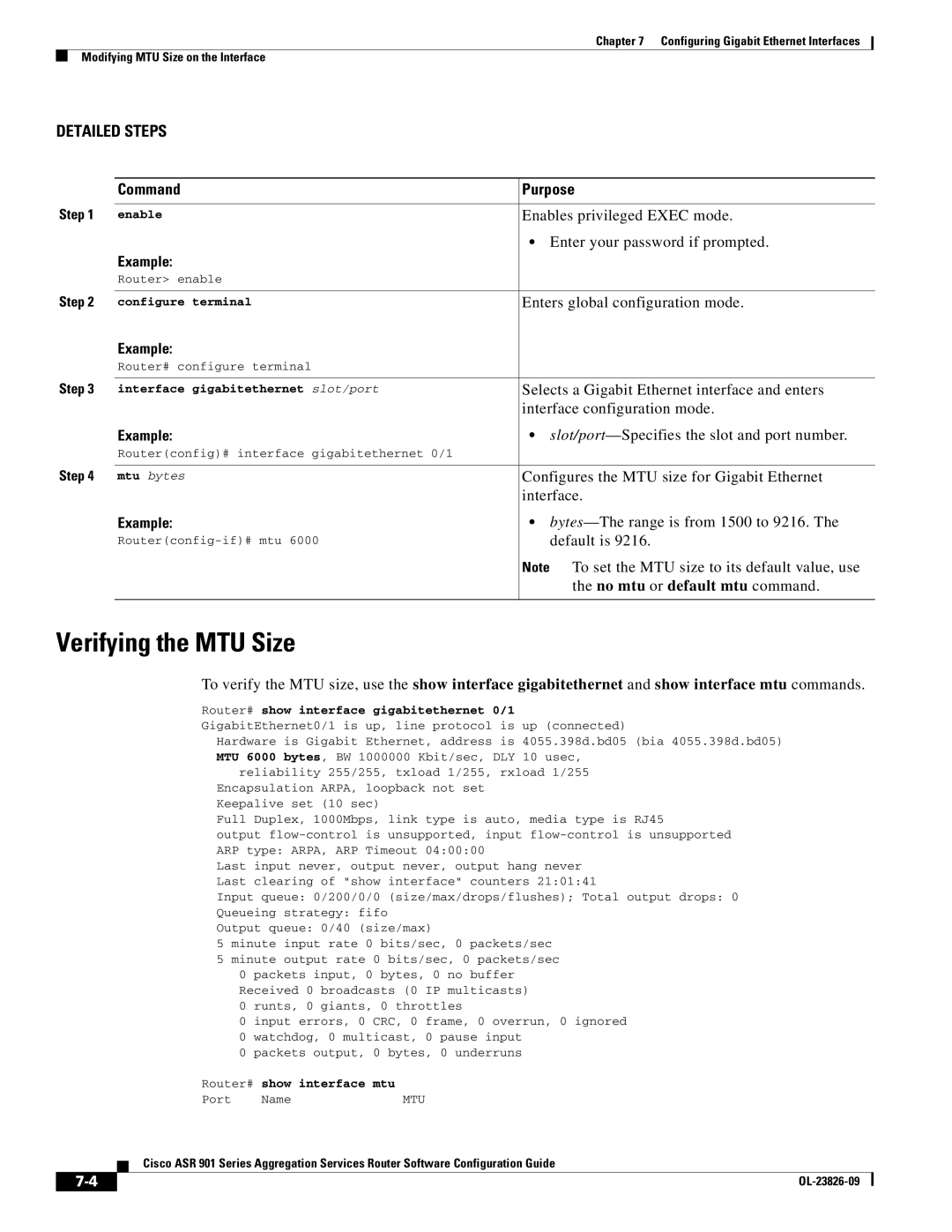 Cisco Systems A9014CFD manual Verifying the MTU Size, No mtu or default mtu command 