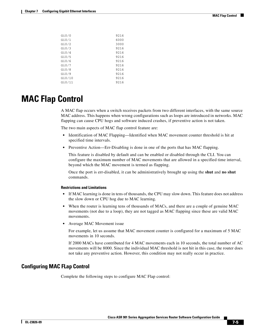 Cisco Systems A9014CFD manual MAC Flap Control, Configuring MAC FLap Control, Restrictions and Limitations 