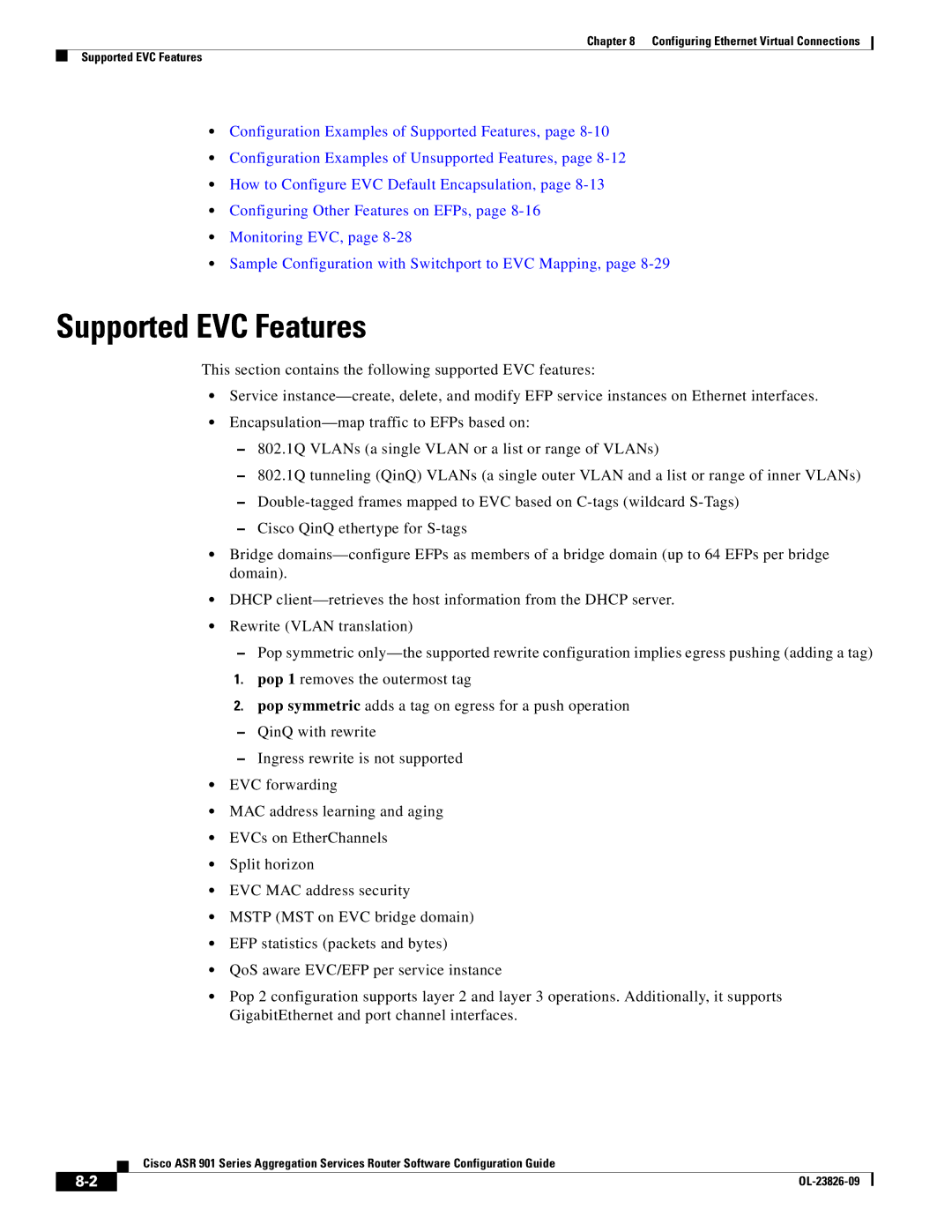 Cisco Systems A9014CFD manual Supported EVC Features 