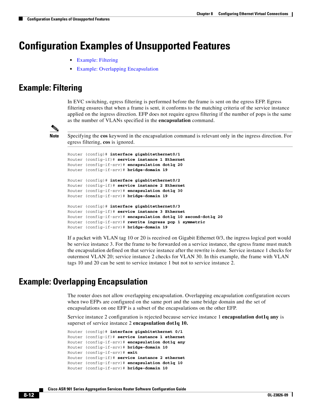 Cisco Systems A9014CFD manual Configuration Examples of Unsupported Features, Example Filtering 