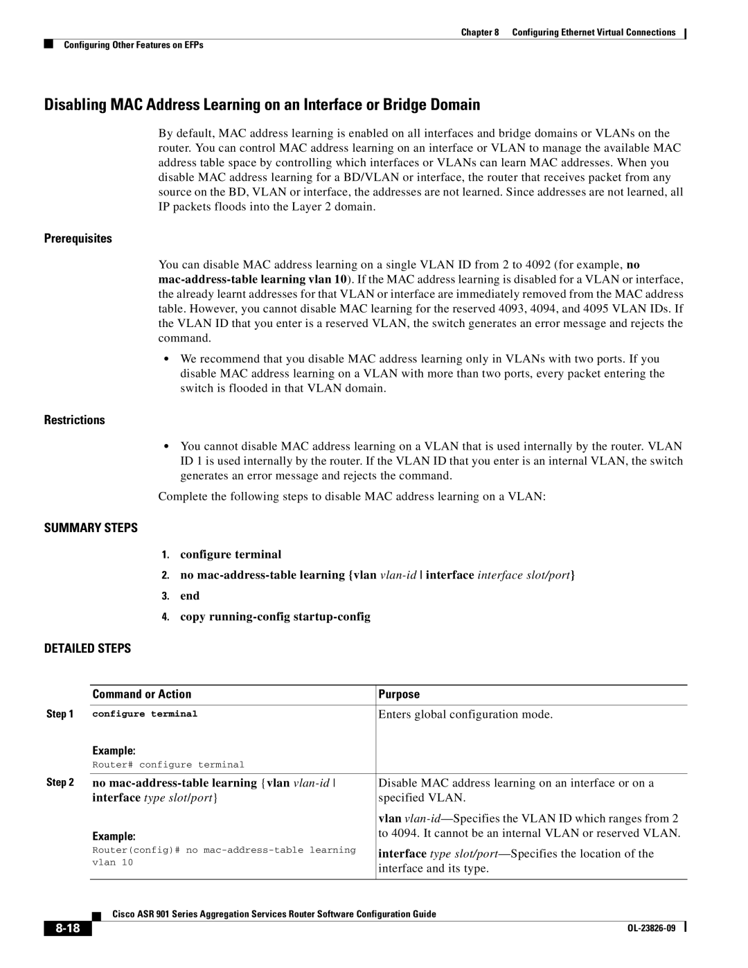 Cisco Systems A9014CFD manual No mac-address-table learning vlan vlan-id, Interface type slot/port 