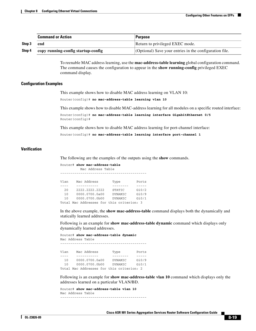 Cisco Systems A9014CFD manual End Return to privileged Exec mode, Addresses learned on a particular VLAN/BD 