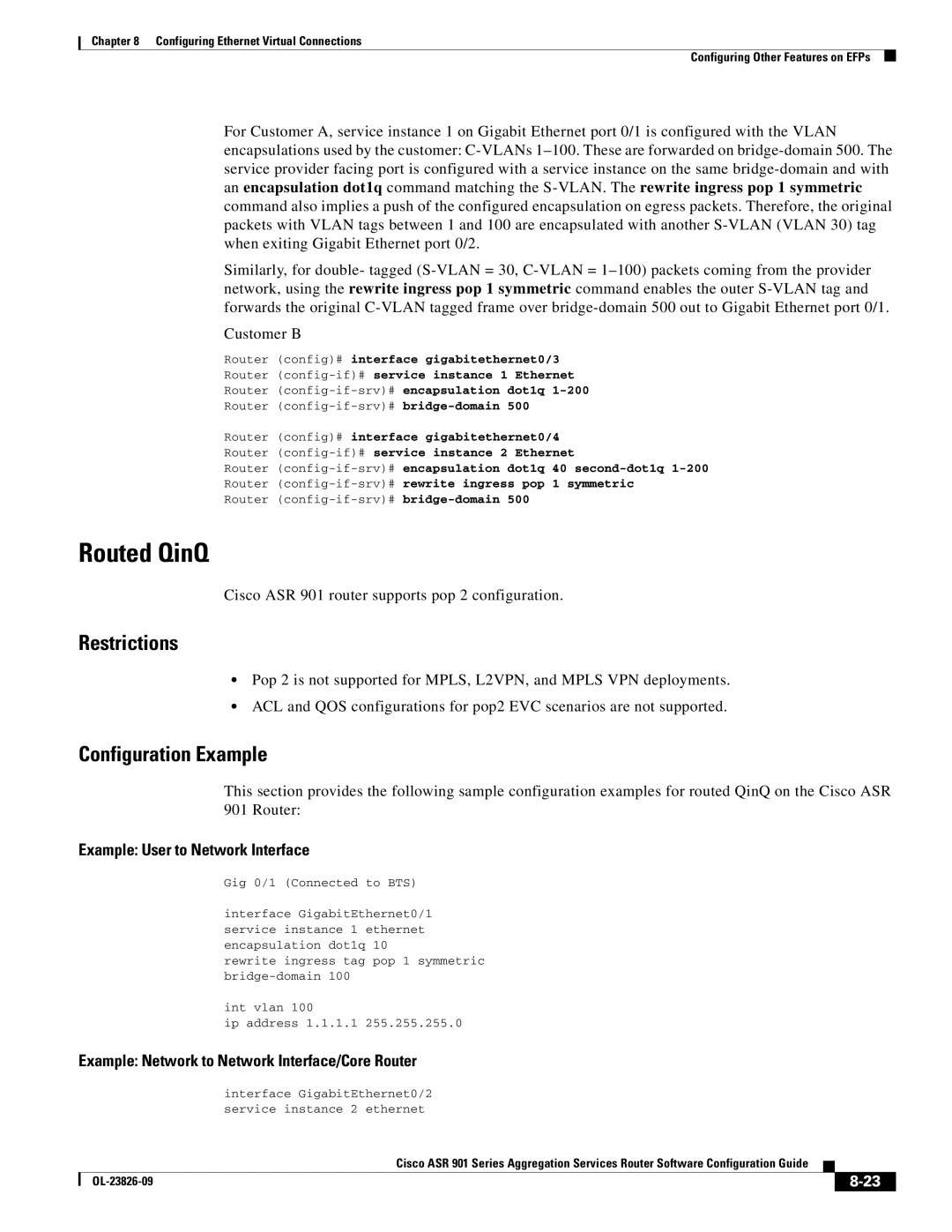 Cisco Systems A9014CFD manual Routed QinQ, Configuration Example, Cisco ASR 901 router supports pop 2 configuration 