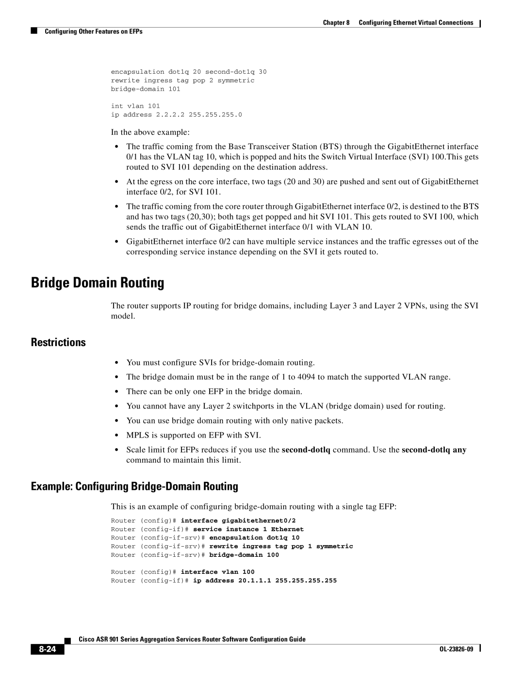 Cisco Systems A9014CFD manual Bridge Domain Routing, Example Configuring Bridge-Domain Routing 