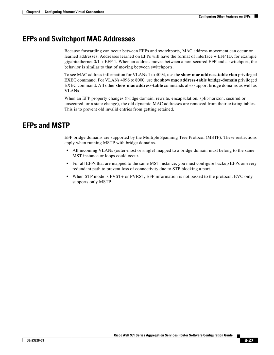 Cisco Systems A9014CFD manual EFPs and Switchport MAC Addresses, EFPs and Mstp 