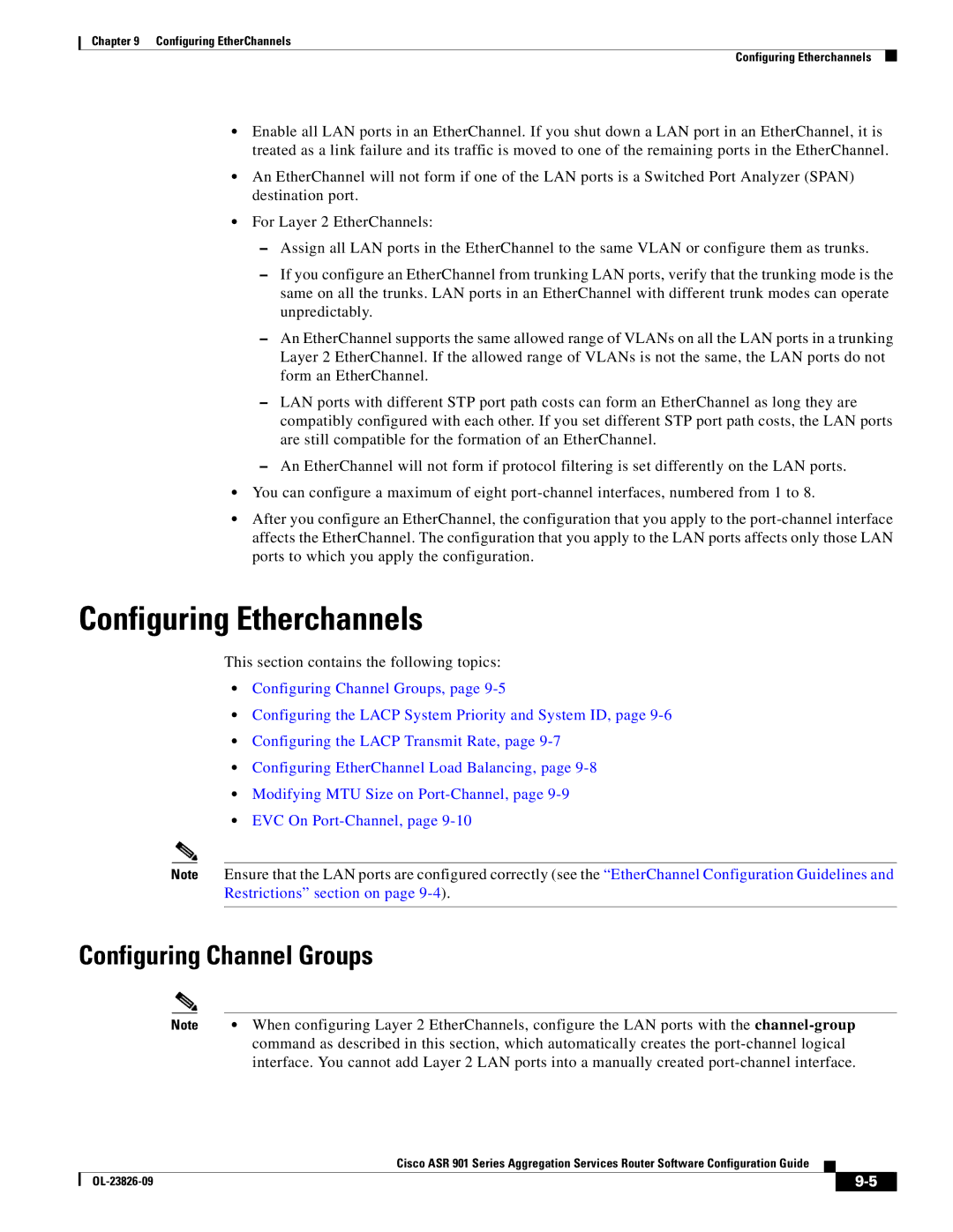 Cisco Systems A9014CFD manual Configuring Etherchannels, Configuring Channel Groups 