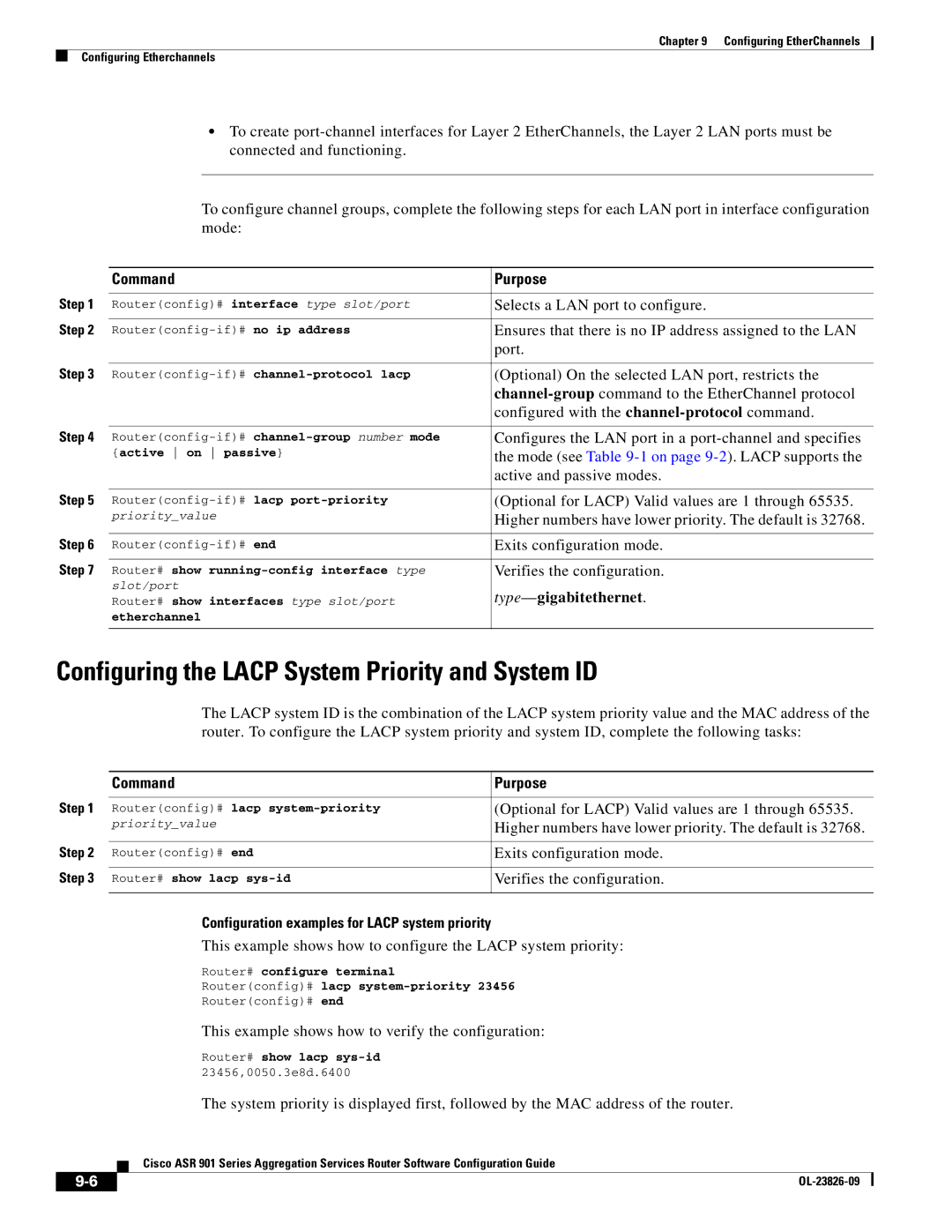 Cisco Systems A9014CFD Configuring the Lacp System Priority and System ID, Configuration examples for Lacp system priority 