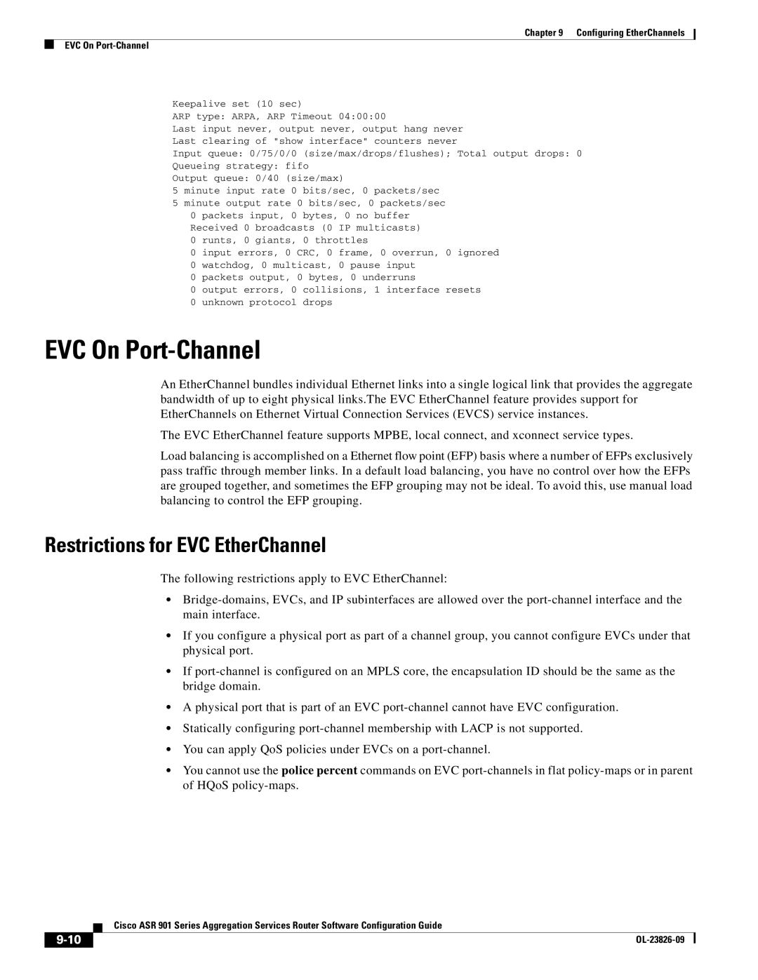 Cisco Systems A9014CFD manual EVC On Port-Channel, Restrictions for EVC EtherChannel 