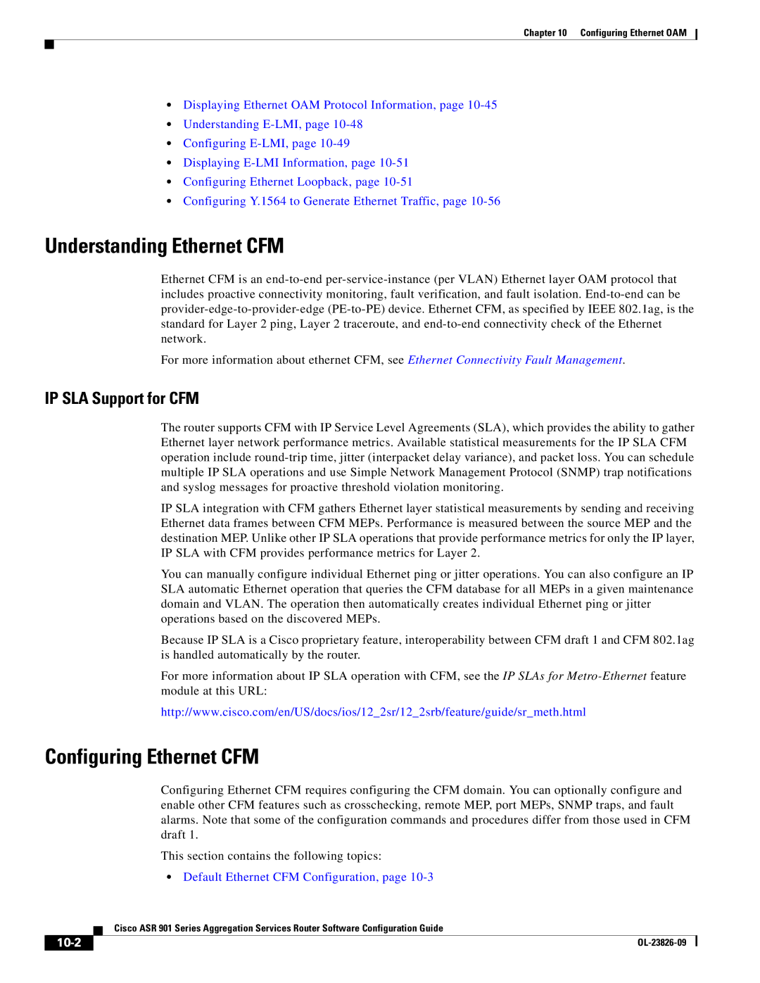 Cisco Systems A9014CFD manual Understanding Ethernet CFM, Configuring Ethernet CFM, IP SLA Support for CFM, 10-2 