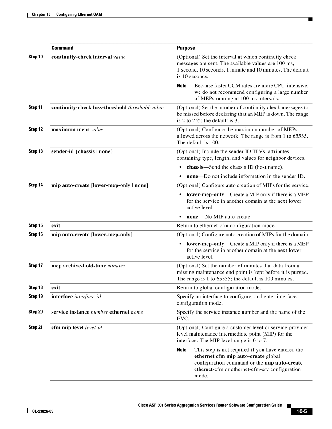 Cisco Systems A9014CFD Optional Set the interval at which continuity check, Is 10 seconds, Is 2 to 255 the default is 