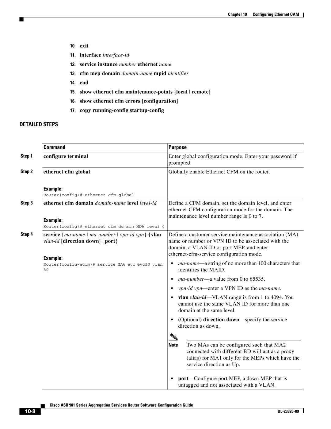 Cisco Systems A9014CFD manual Cfm mep domain domain-name mpid identifier, 10-8 