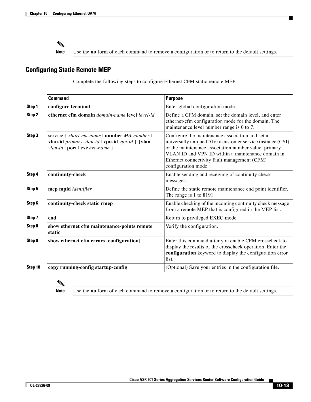 Cisco Systems A9014CFD manual Configuring Static Remote MEP, Continuity-check static rmep, 10-13 