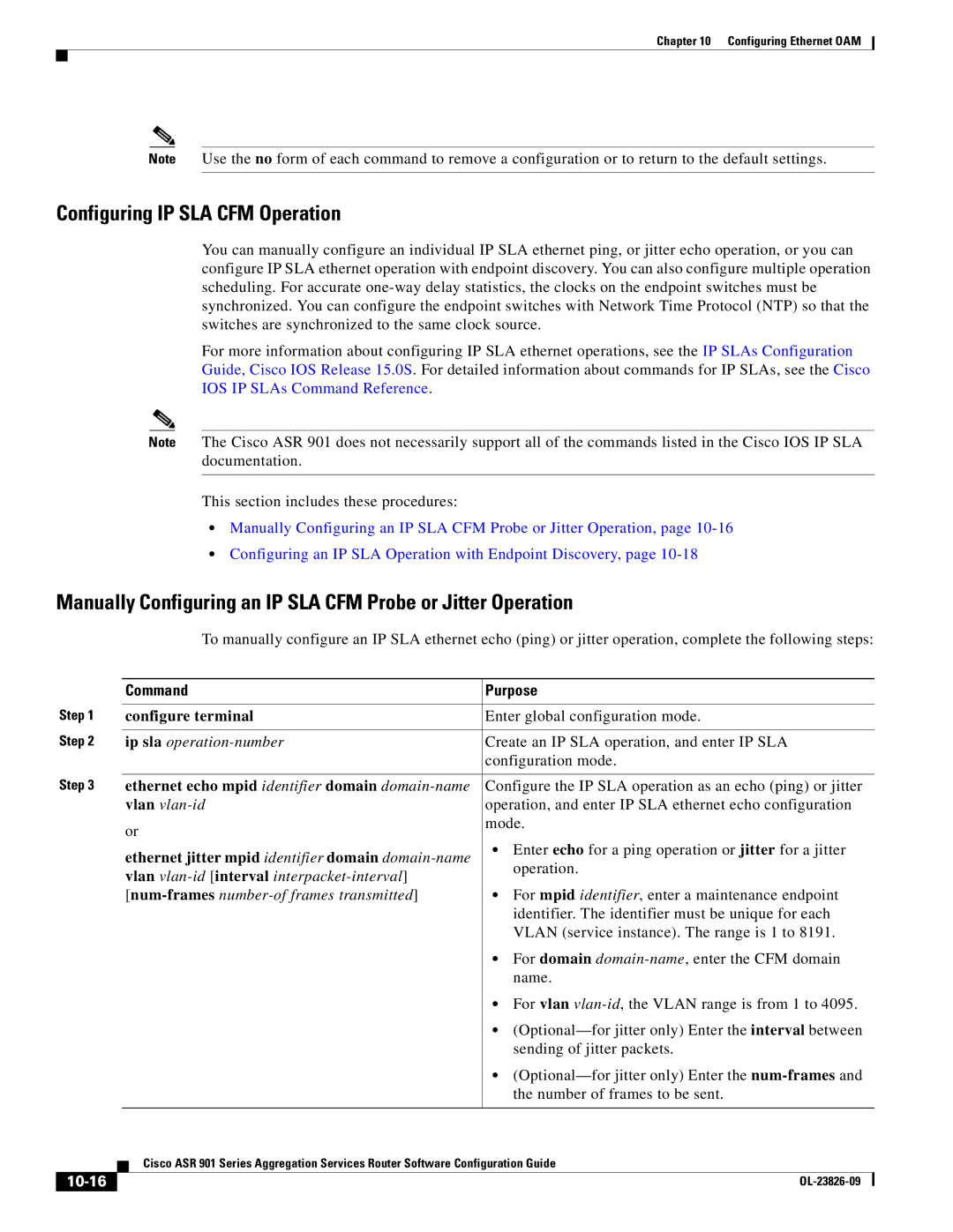 Cisco Systems A9014CFD manual Configuring IP SLA CFM Operation, Ethernet echo mpid identifier domain domain-name, 10-16 