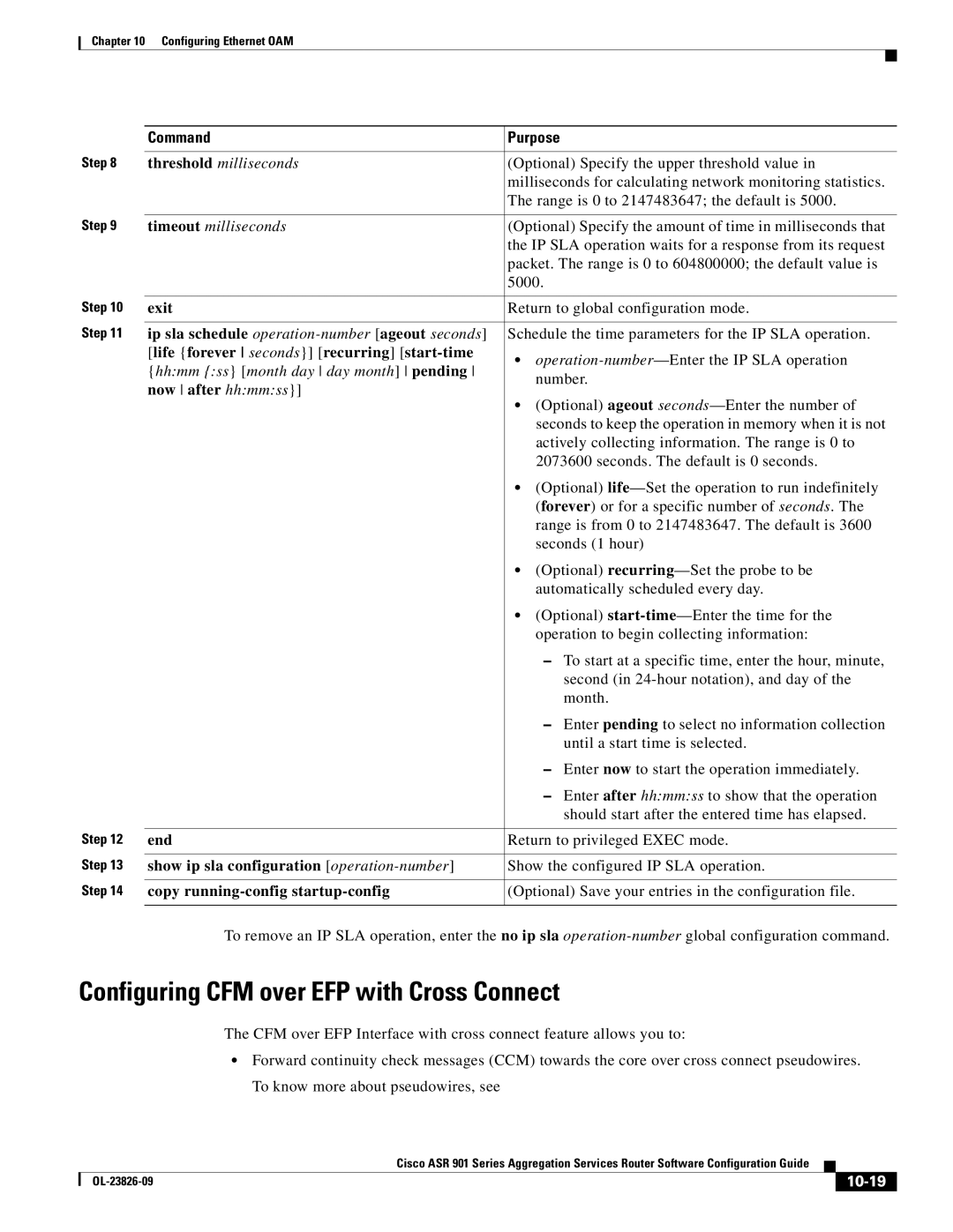 Cisco Systems A9014CFD manual Configuring CFM over EFP with Cross Connect, Show the configured IP SLA operation, 10-19 