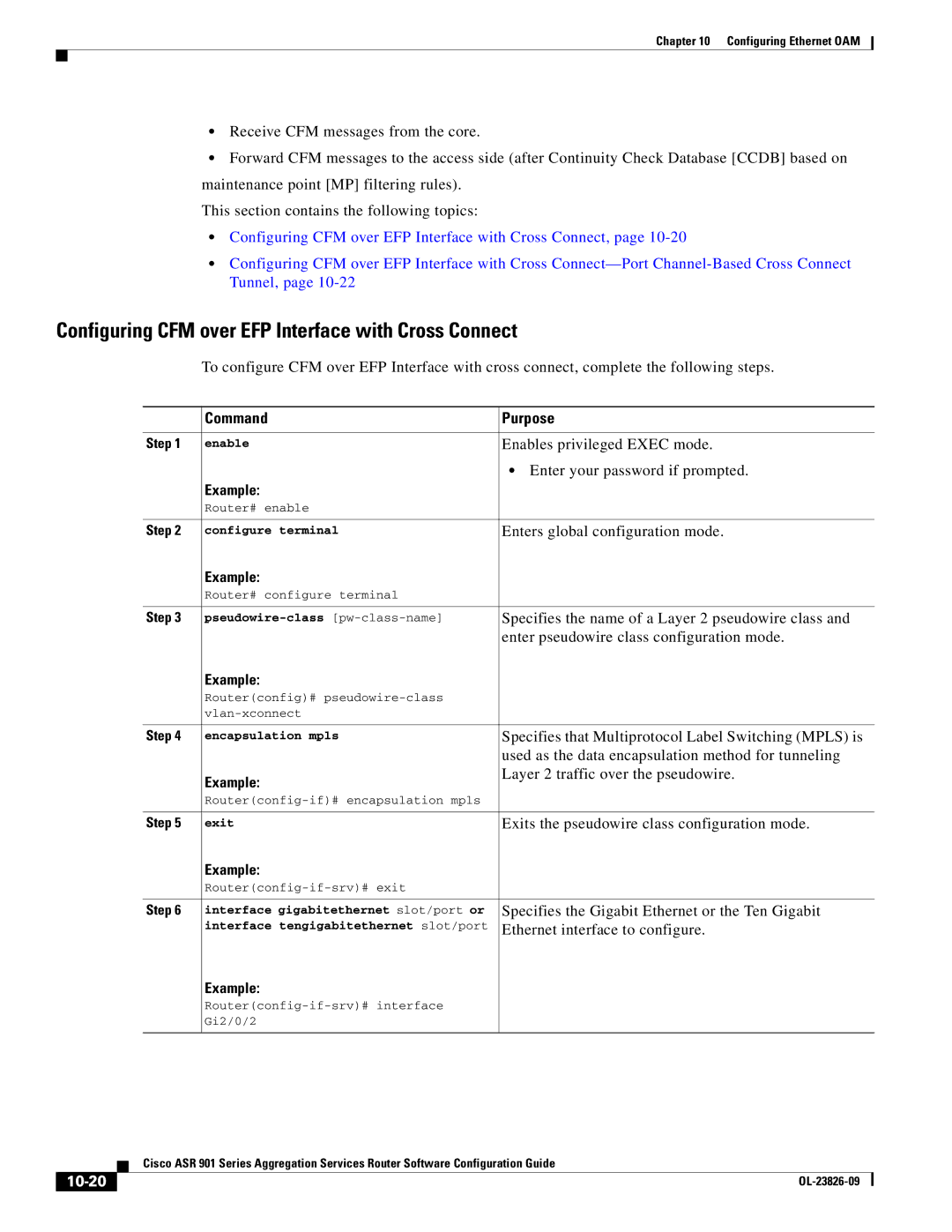 Cisco Systems A9014CFD manual Configuring CFM over EFP Interface with Cross Connect, 10-20 