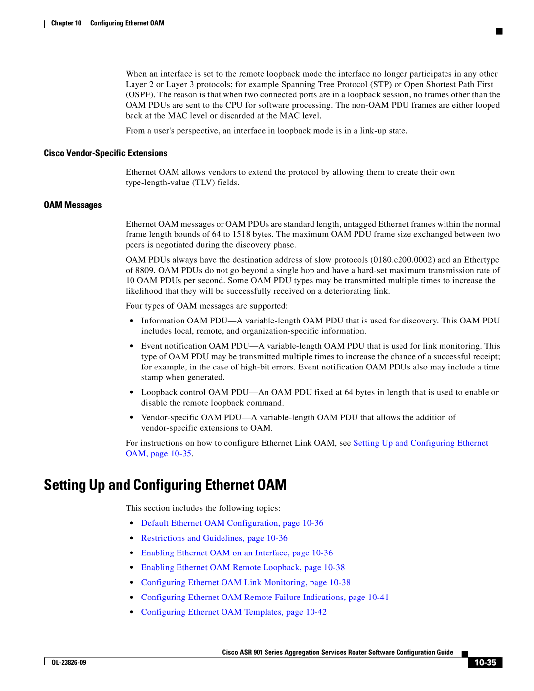 Cisco Systems A9014CFD manual Setting Up and Configuring Ethernet OAM, This section includes the following topics, 10-35 