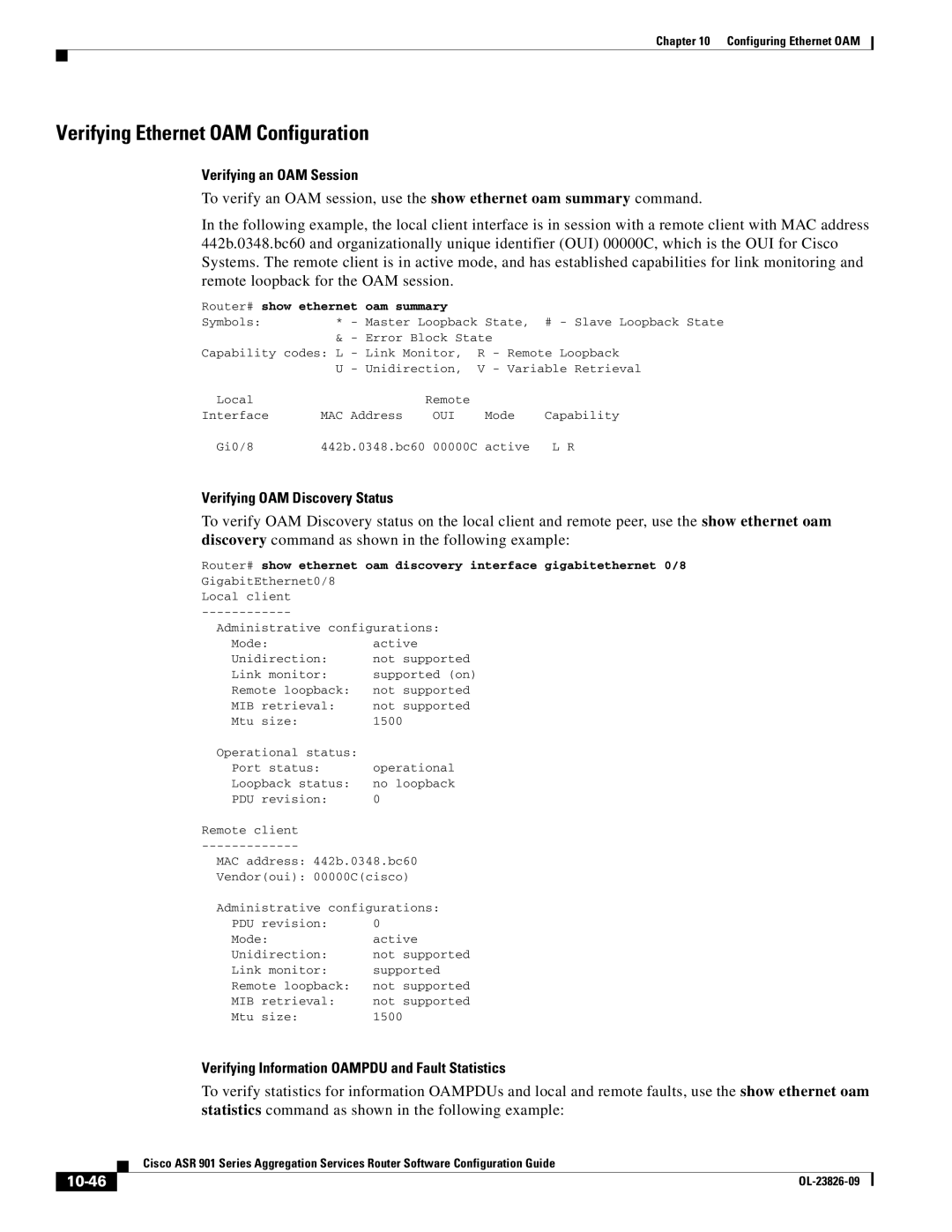 Cisco Systems A9014CFD Verifying Ethernet OAM Configuration, Verifying an OAM Session, Verifying OAM Discovery Status 