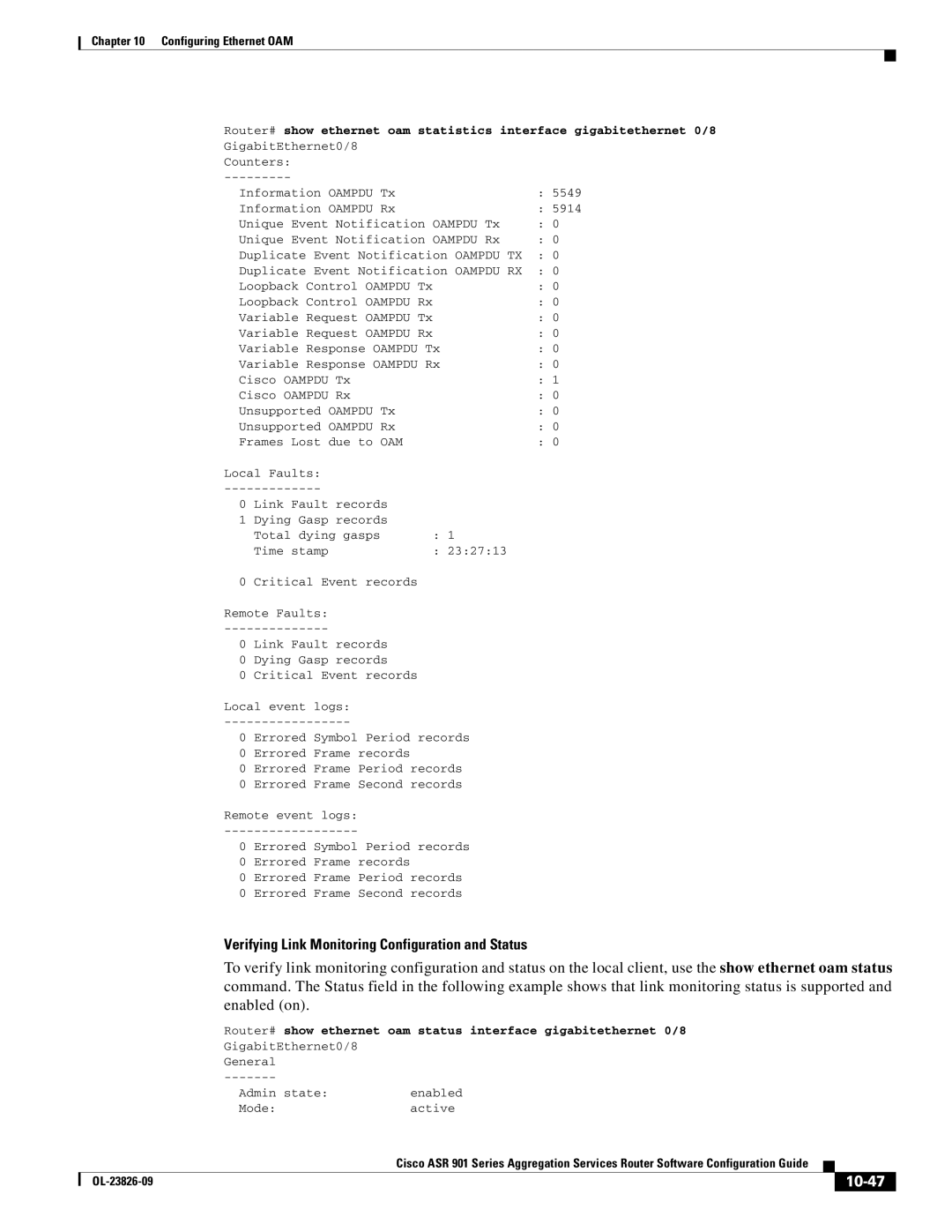 Cisco Systems A9014CFD manual Verifying Link Monitoring Configuration and Status, 10-47 