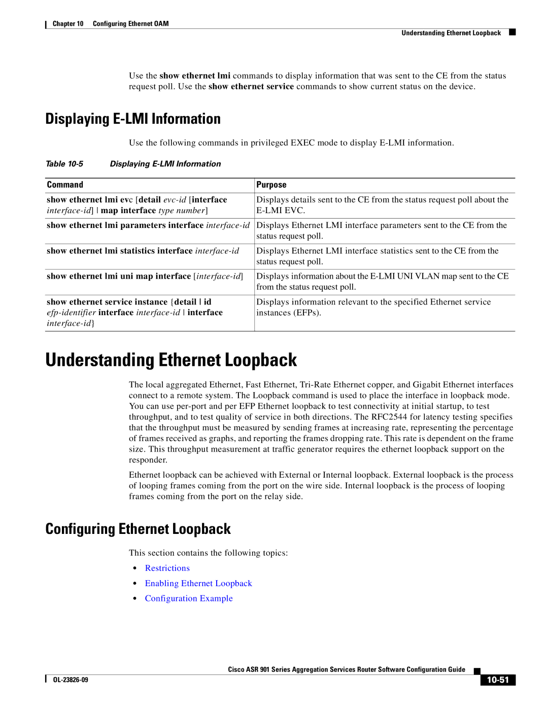 Cisco Systems A9014CFD Understanding Ethernet Loopback, Displaying E-LMI Information, Configuring Ethernet Loopback, 10-51 