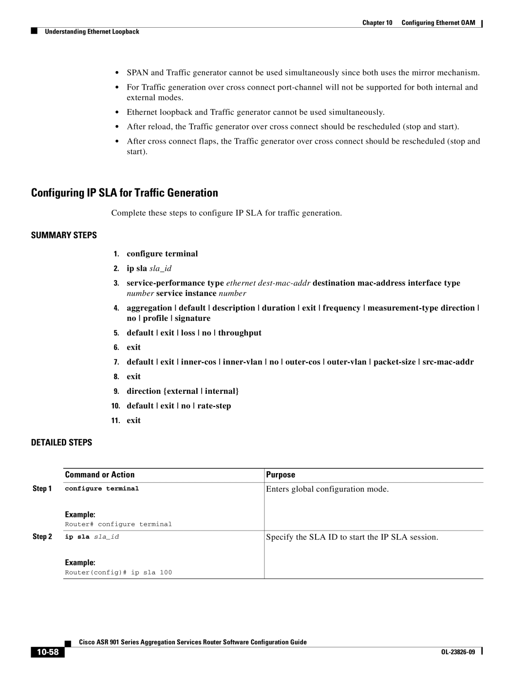 Cisco Systems A9014CFD Configuring IP SLA for Traffic Generation, Specify the SLA ID to start the IP SLA session, 10-58 