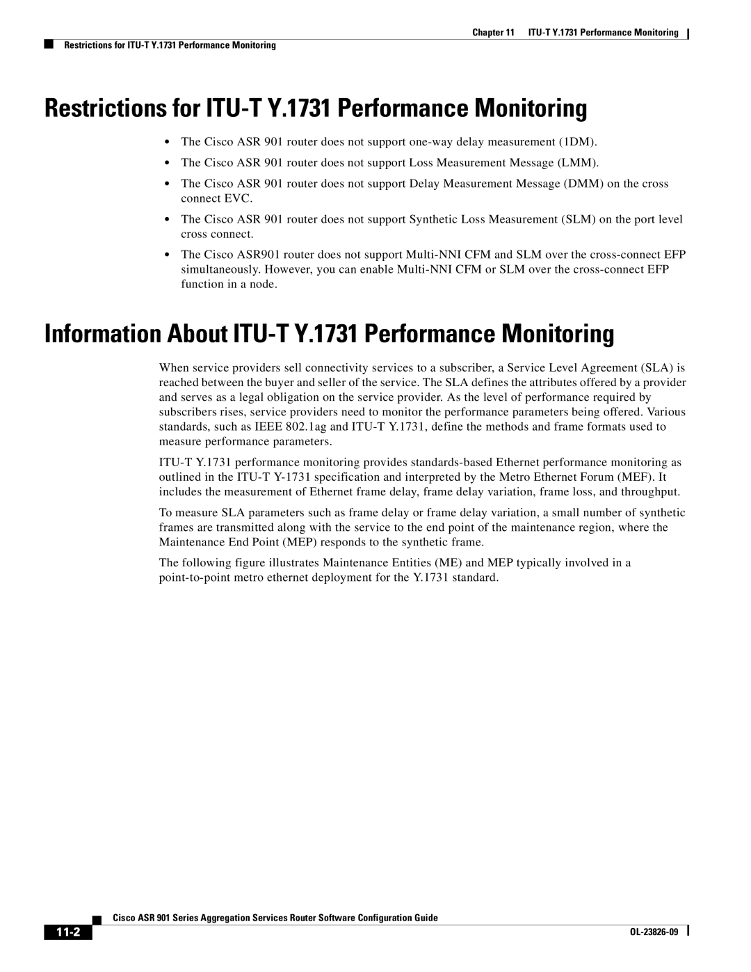 Cisco Systems A9014CFD manual Restrictions for ITU-T Y.1731 Performance Monitoring, 11-2 