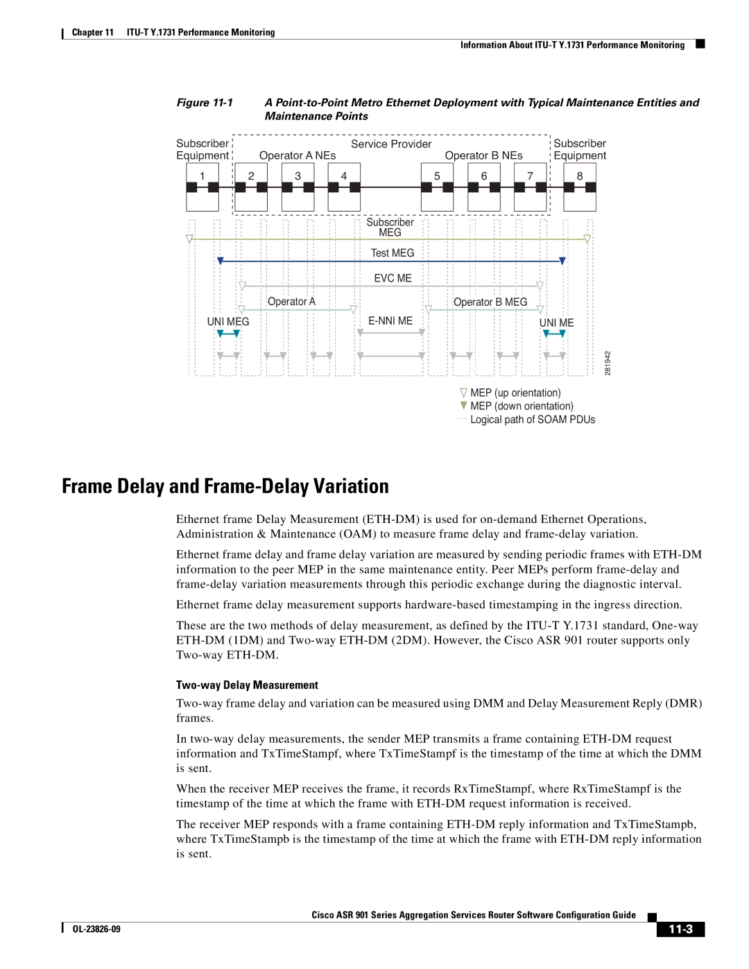 Cisco Systems A9014CFD manual Frame Delay and Frame-Delay Variation, Two-way Delay Measurement, 11-3 