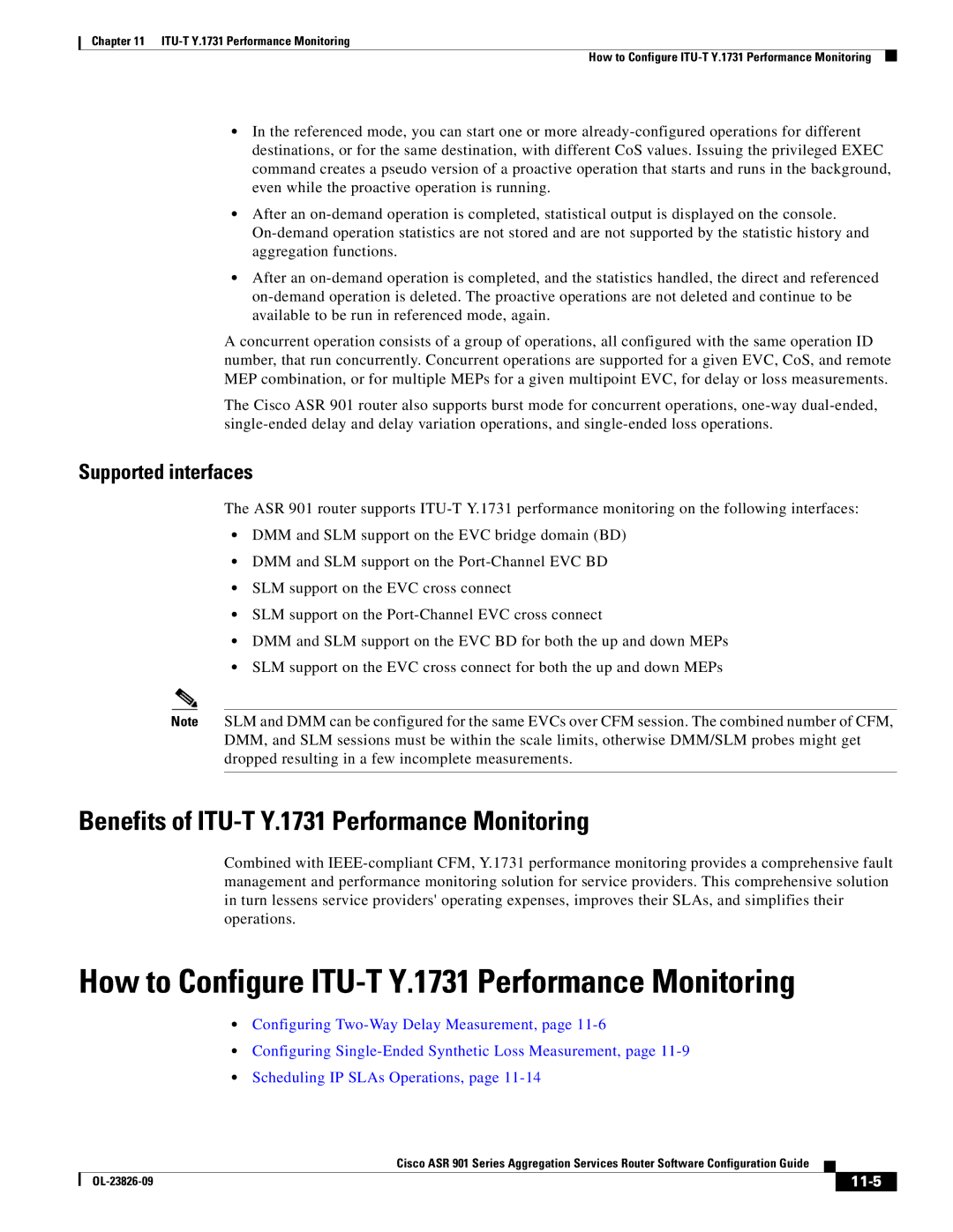 Cisco Systems A9014CFD manual How to Configure ITU-T Y.1731 Performance Monitoring, Supported interfaces, 11-5 