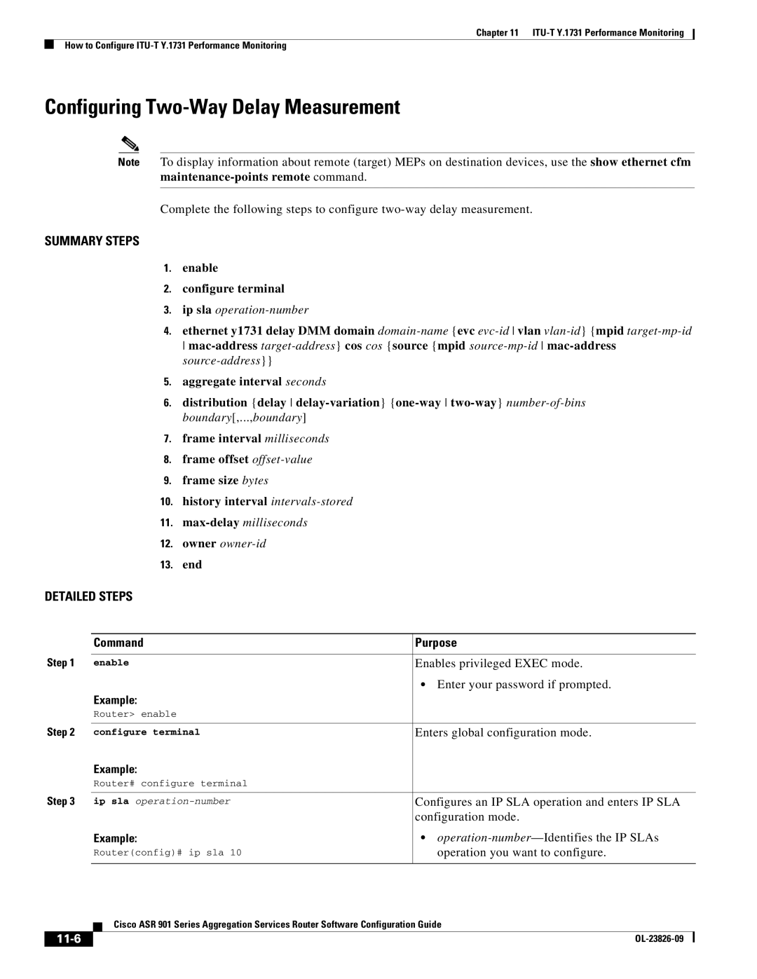 Cisco Systems A9014CFD manual Configuring Two-Way Delay Measurement, Max-delaymilliseconds Owner owner-id, 11-6 