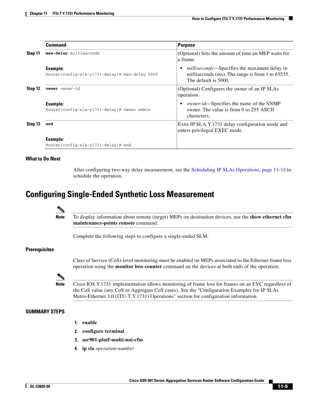 Cisco Systems A9014CFD manual Configuring Single-Ended Synthetic Loss Measurement, 11-9 