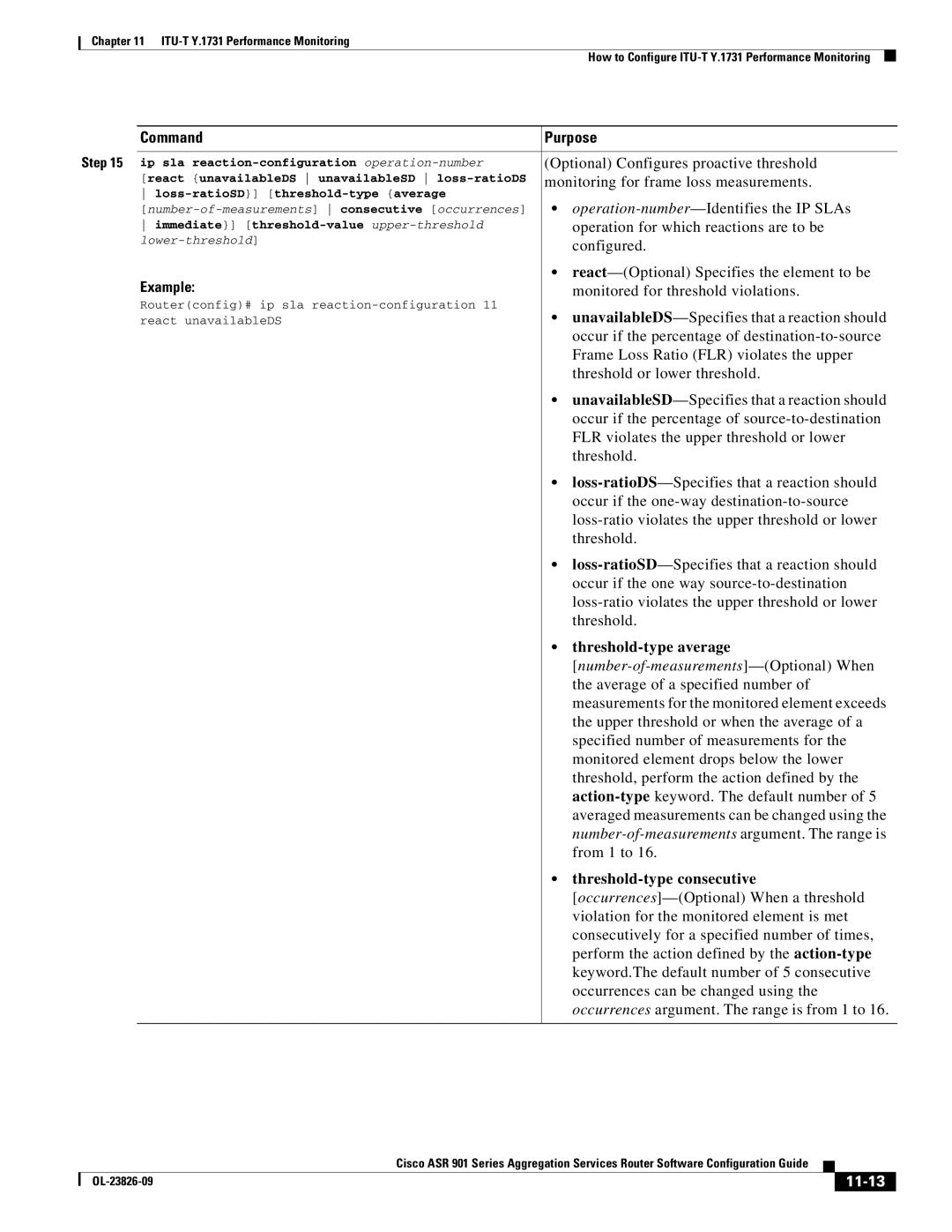 Cisco Systems A9014CFD Threshold-type average, Number-of-measurements -Optional When, Threshold-type consecutive, 11-13 