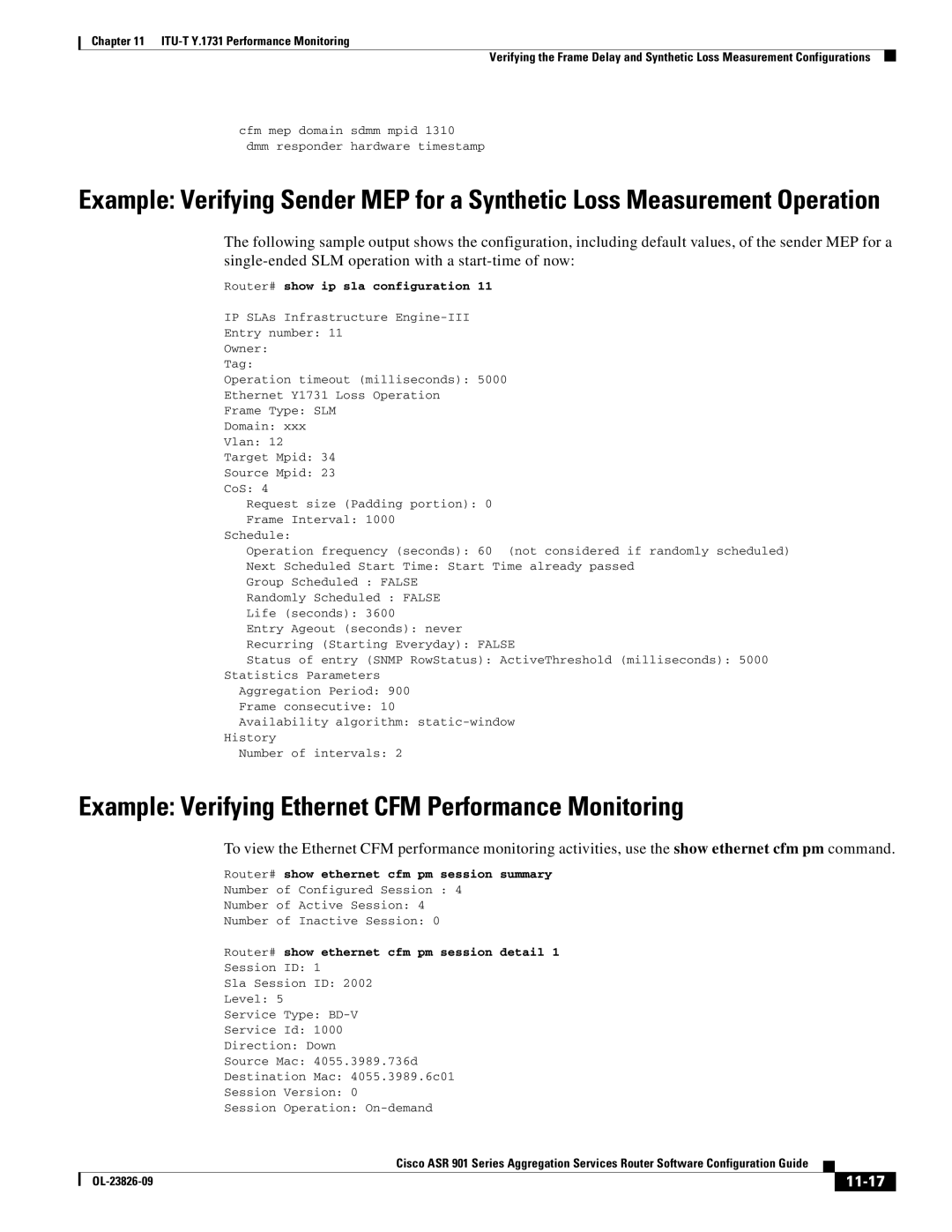 Cisco Systems A9014CFD manual Example Verifying Ethernet CFM Performance Monitoring, 11-17 