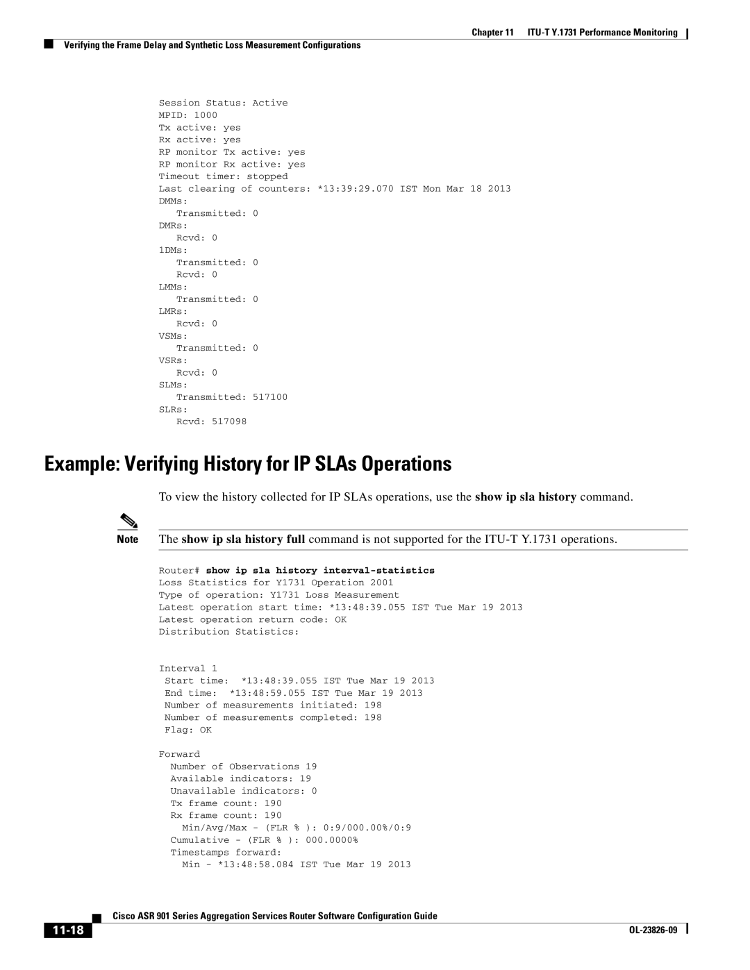 Cisco Systems A9014CFD manual Example Verifying History for IP SLAs Operations, 11-18 