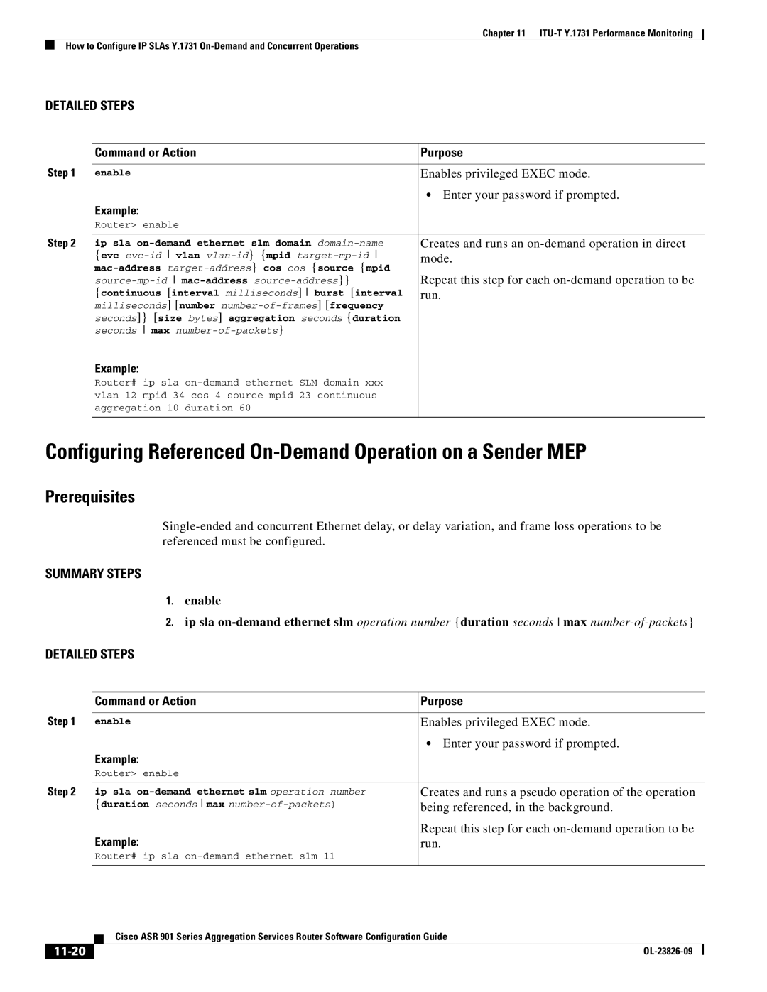 Cisco Systems A9014CFD manual Configuring Referenced On-Demand Operation on a Sender MEP, 11-20 