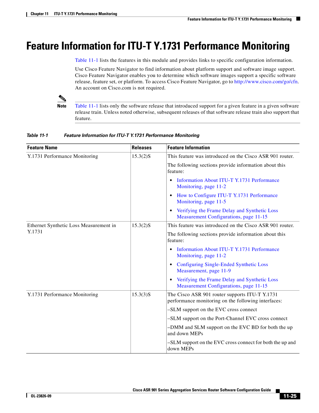 Cisco Systems A9014CFD manual Feature Name Releases Feature Information, 11-25 